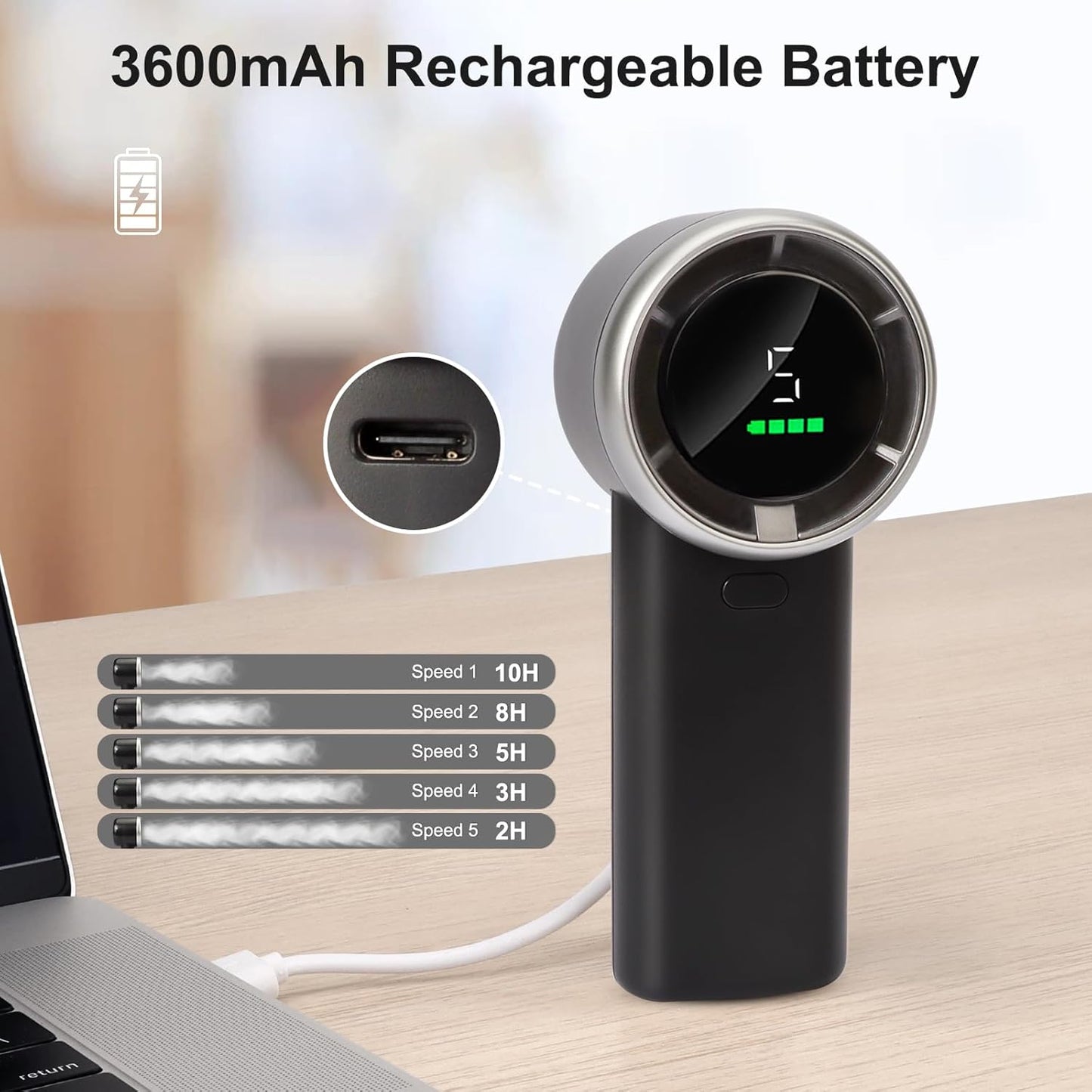 Enem Portable Mini Hand Fan 5200mAh High Speed Handheld Turbo Fan, 13000 RPM Powerful Cooling Ice Fan, Rechargeable, 100 Speeds Adjustable, Digital Display