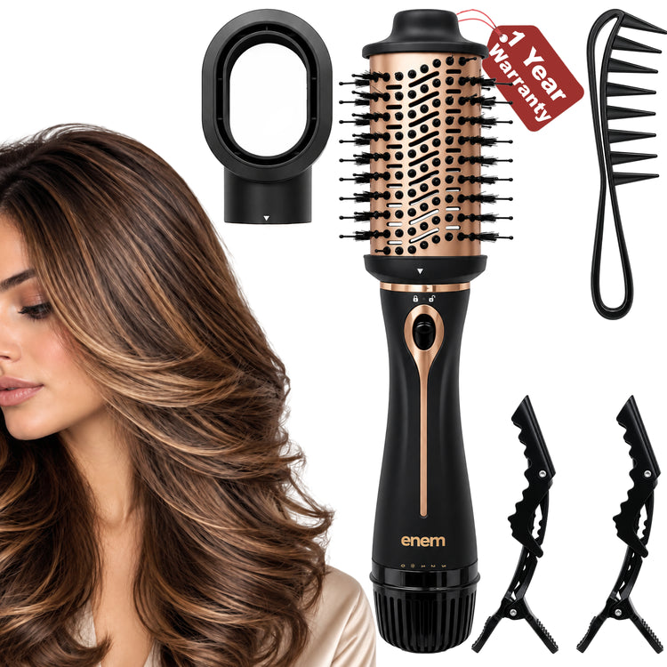 enem 3-in-1 Hot Air Brush, 1.5 Inch Barrel Hair Dryer, Hair Straightener & Volumizer, 1200W Blow Dryer Styling Tool for Hairs for Girls & Womens