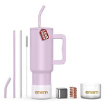 enem Tumbler, Lavender Dream, Tumbler with Metal Straw, Sipper, with Lid , 1 Metal Ice Cube, 1 Copper Spring (Tamba), Base Protector, Mug Travel, 1.2L