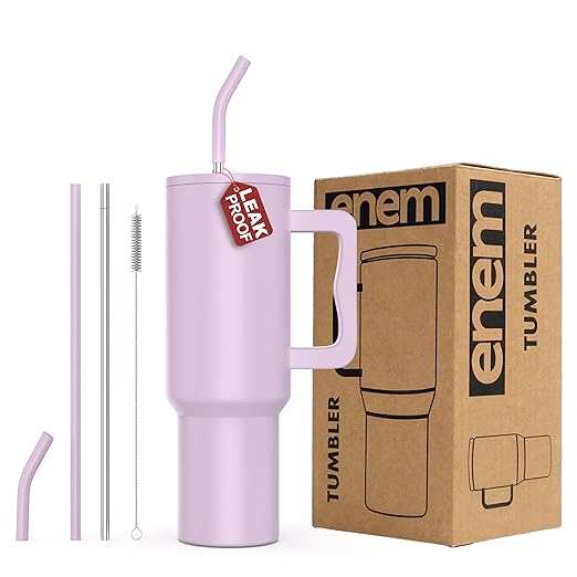 enem Tumbler, Lavender Dream, Insulated Premium  Stainless Steel Travel Mug with Handle, Lid & Straw, 1.2L for Coffee, Iced Tea, or Water
