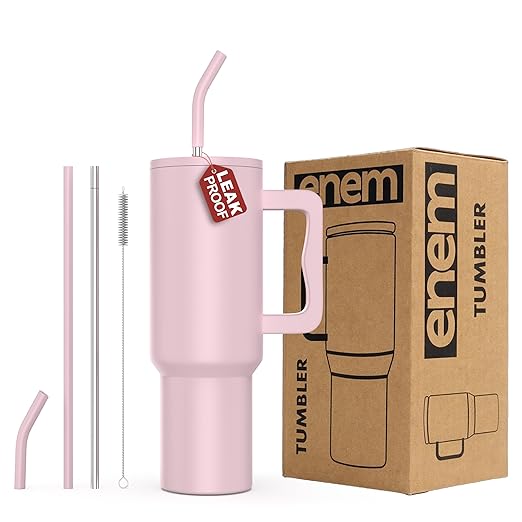 enem Tumbler, Rose Whisper, Insulated Premium Vacuum  Stainless Steel Travel Mug with Handle, Lid & Straw, 1.2L for Coffee, Iced Tea, or Water