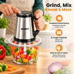 enem Electric Chopper for Kitchen, 2 Litre Stainless Steel Meat Mincer with Glass Container, 300W Vegetable Cutter with 5 Attachments, Garlic Peeler, Egg Whisker & Carrot Grater (Copy)