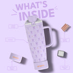 enem Lavender Knot Inbuilt Straw Tumbler with Handle, Stainless Steel Large Travel Mug, 1.2L