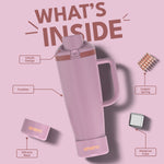 enem Velvet Rose Inbuilt Straw Tumbler with Handle, Stainless Steel Large Travel Mug, 1.2L