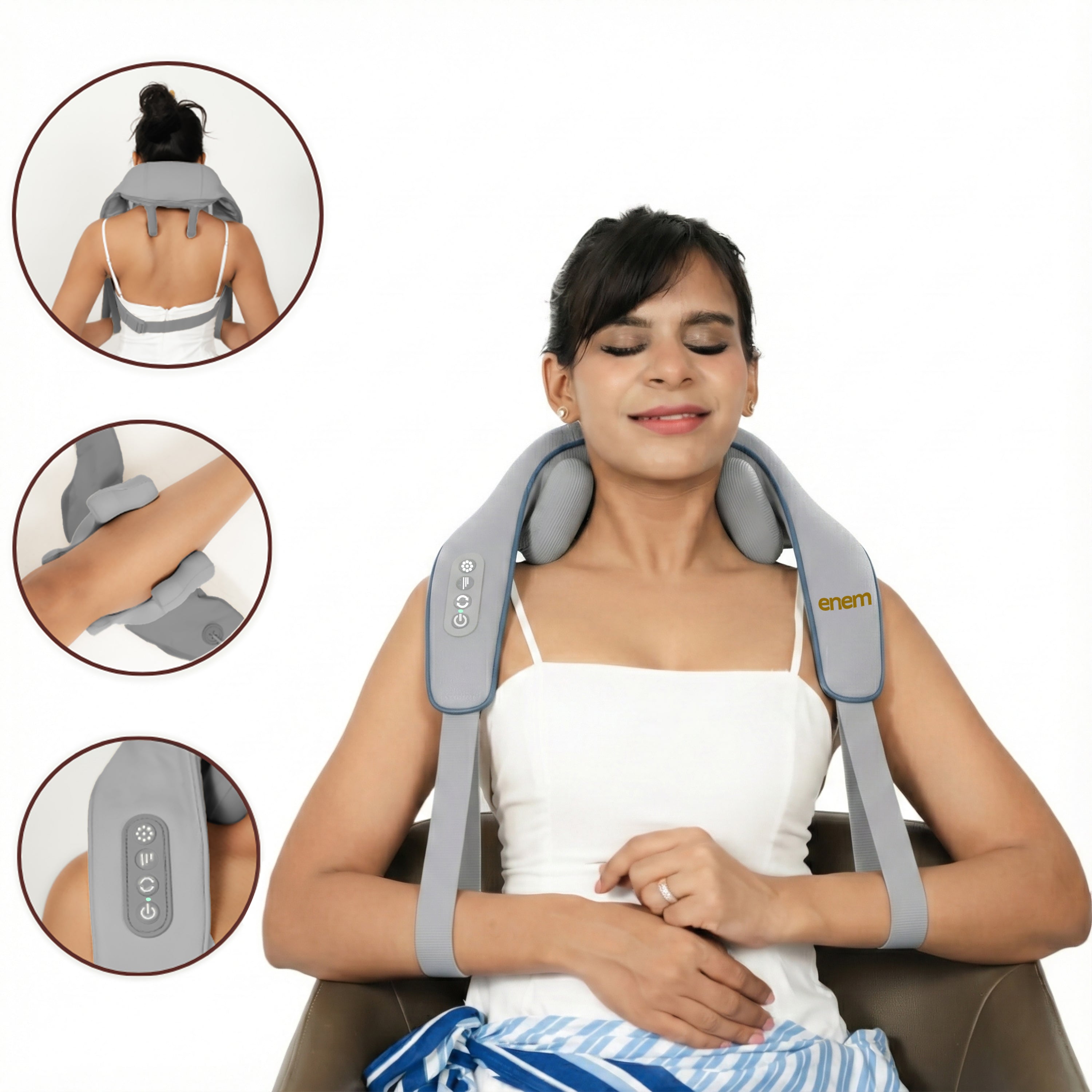 enem Back Massager for Pain Relief, Neck Massager for Cervical Pain, Body Massager Machine for Pain Relief, with Heat Circulation Eases Muscle Soreness, Grey
