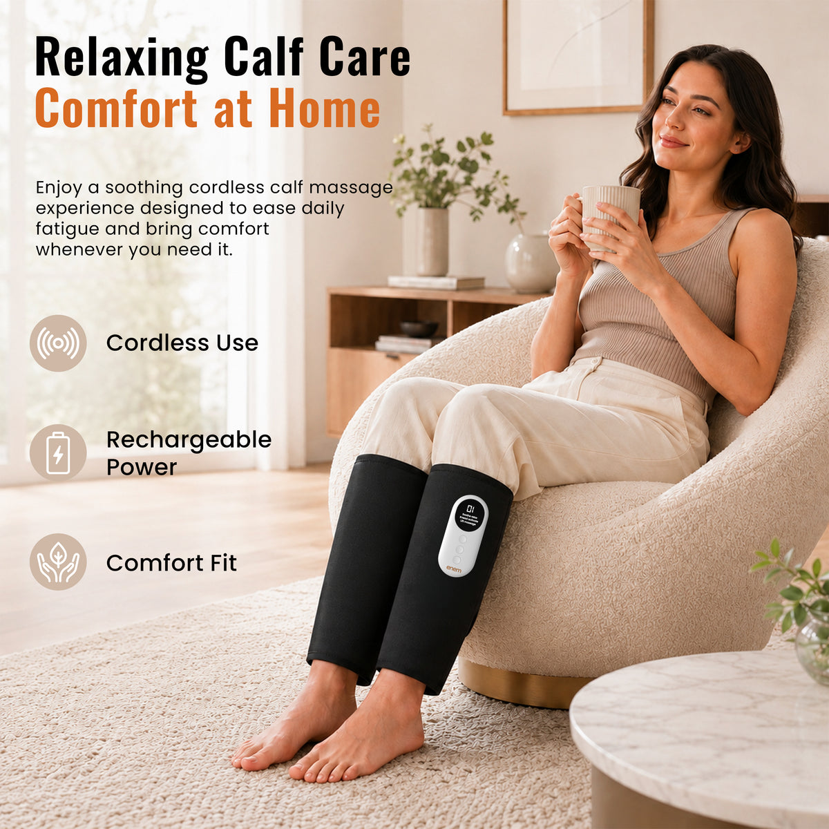enem Leg Massager for Circulation, Air Compression Calf Massager with Heat, 3 Massage Modes & 3 Intensity Levels, Adjustable Leg Wraps for Muscle Relaxation, Foot & Calf Massage, (Pair, Black)