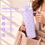 enem Lavender Knot Inbuilt Straw Tumbler with Handle, Stainless Steel Large Travel Mug, 1.2L