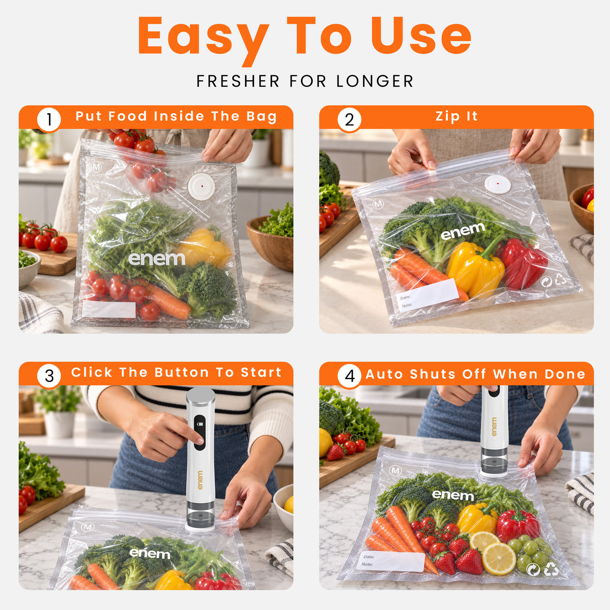 ENEM Vacuum Sealer Machine for Packing, Sealing Machine for Food Packets, with 1 Year Warranty & Full Customer Support from Enem, With 30 Reusable Vacuum Bags