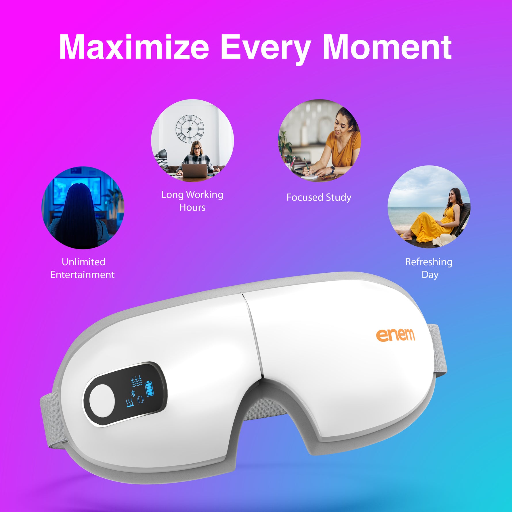 ENEM Eye Massager with Heat & Air Compression – Stress Relief, Reduce Eye Strain & Improve Sleep | Bluetooth Music