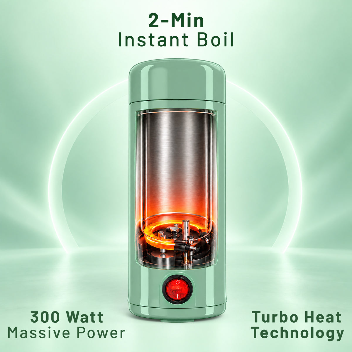 Enem Portable Electric Kettle 350ml, Mini Travel Kettle Food Grade Stainless Steel, Double Wall Insulation, Auto Shut-Off & Dry Boil Protection, Office, Travel & Home, Sage Green