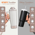 enem Vanilla Latte Inbuilt Straw Tumbler with Handle, Stainless Steel Large Travel Mug, 1.2L