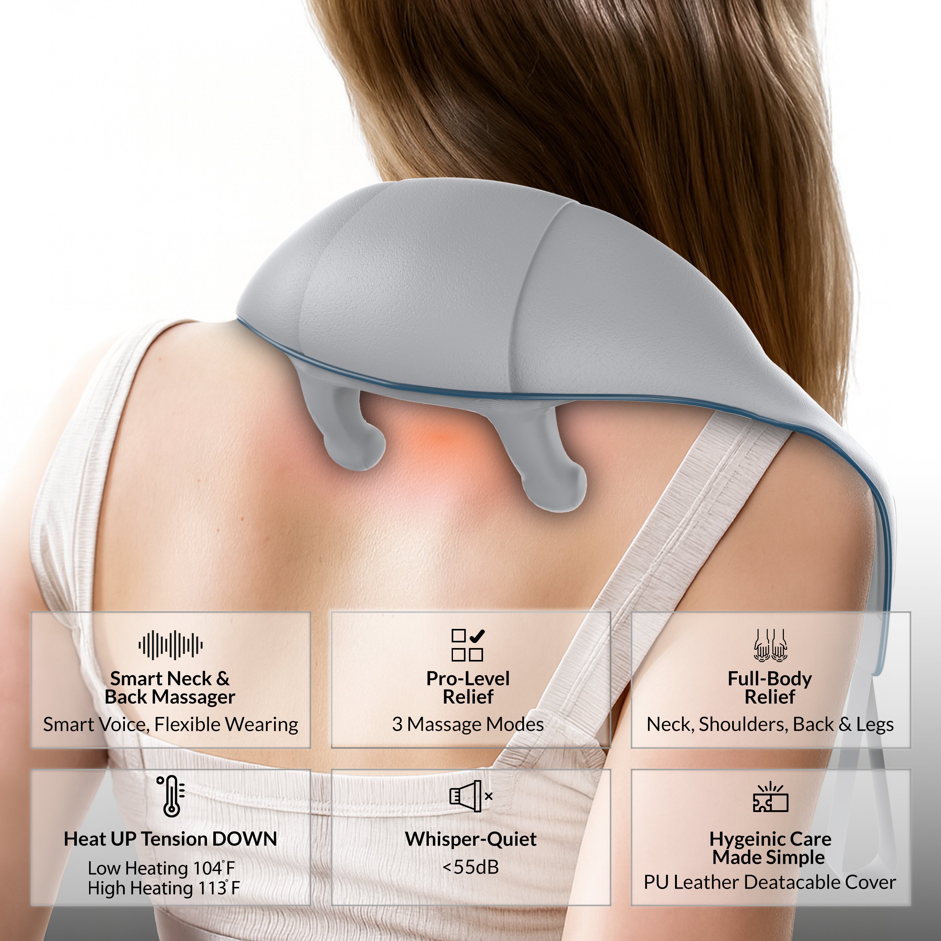 enem Back Massager for Pain Relief, Neck Massager for Cervical Pain, Body Massager Machine for Pain Relief, with Heat Circulation Eases Muscle Soreness, Grey