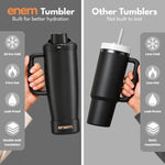 enem Midnight Black Inbuilt Straw Tumbler with Handle, Stainless Steel Large Travel Mug, 1.2L