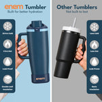 enem Deep Dive Inbuilt Straw Tumbler with Handle, Stainless Steel Large Travel Mug, 1.2L