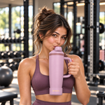 enem Velvet Rose Inbuilt Straw Tumbler with Handle, Stainless Steel Large Travel Mug, 1.2L