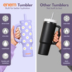 ENEM Stainless Steel Insulated Tumbler 1200ml – Travel Mug | Plugged Straw | Lilac Bloom | With Accessories