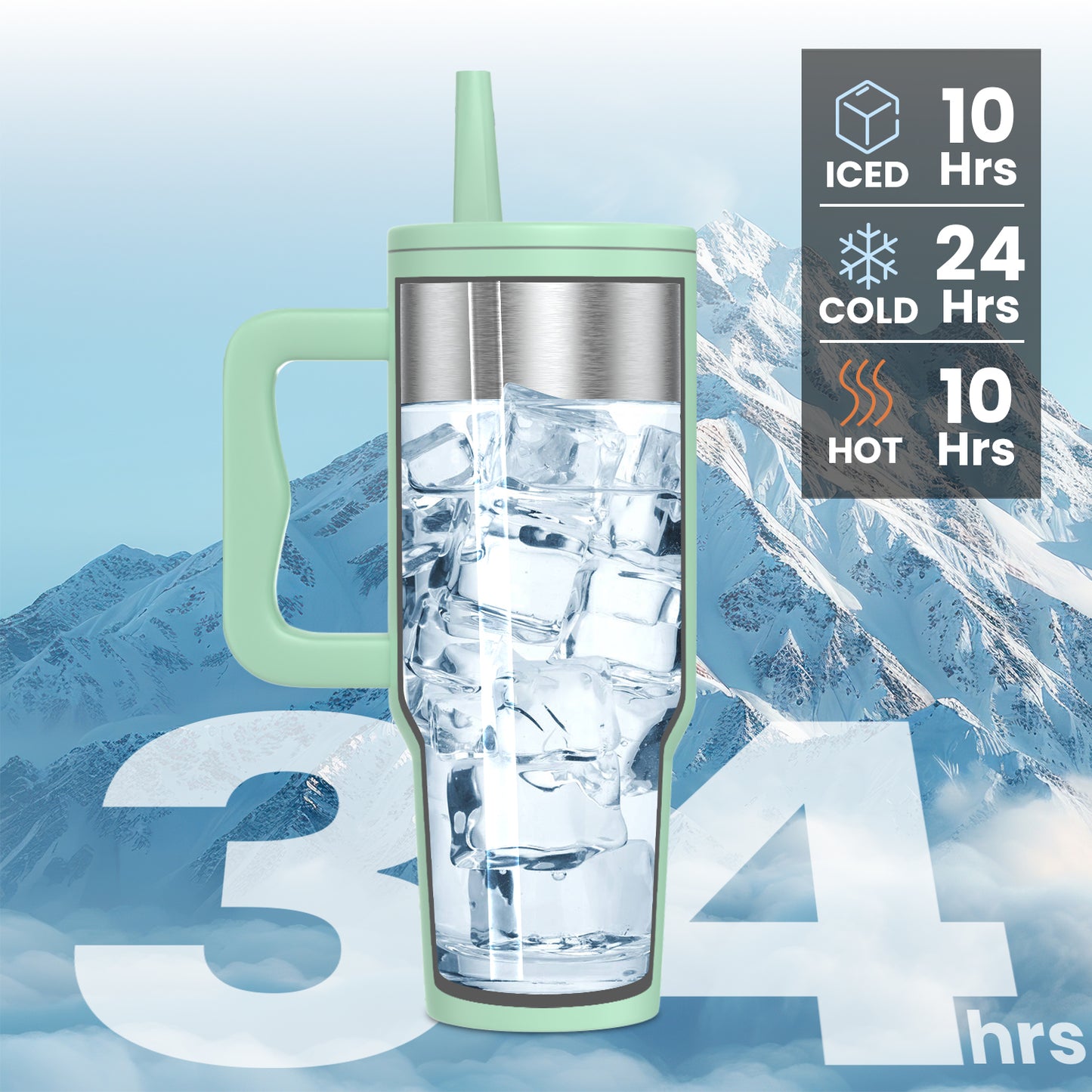 Enem Stainless Steel Green Tumbler, with 2 Stainless Steel Ice Cubes, 1.2 L