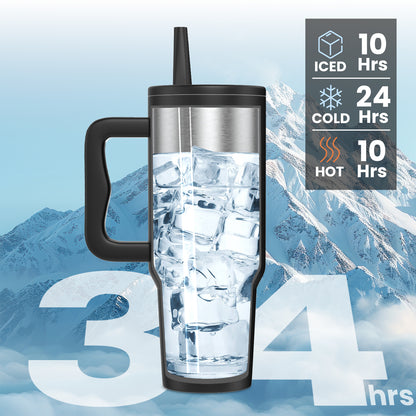 Enem Stainless Steel Black Tumbler, with 2 Stainless Steel Ice Cubes, 1.2 L