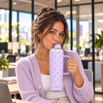 enem Lavender Knot Inbuilt Straw Tumbler with Handle, Stainless Steel Large Travel Mug, 1.2L