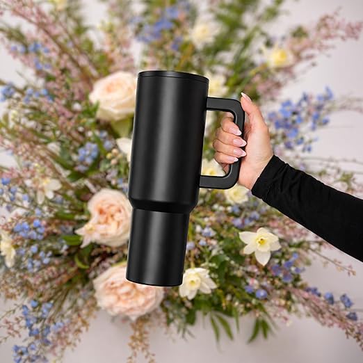 enem Tumbler, Alpha Black, Insulated Premium Stainless Steel Travel Mug with Handle, Lid & Straw, 1.2L for Coffee, Iced Tea, or Water