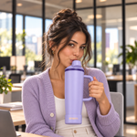 enem Soft Orchid Inbuilt Straw Tumbler with Handle, Stainless Steel Large Travel Mug, 1.2L