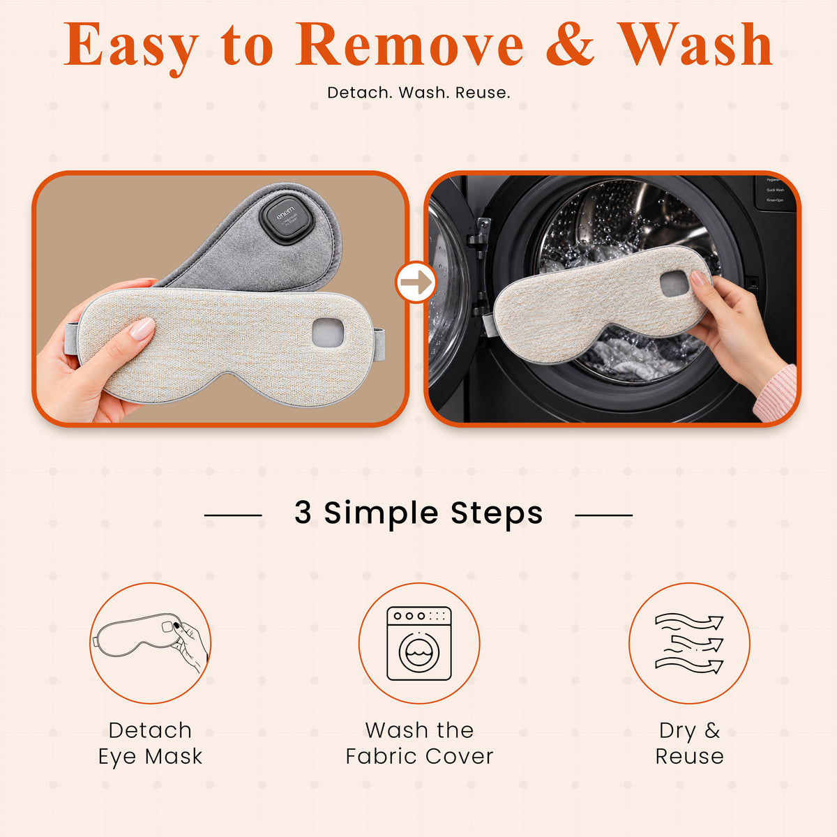 enem Heated Eye Mask Cordless for Dry Eyes, Rechargeable Warm Mask for Eye Fatigue, Puffy Eyes & Improved Sleep, Washable Heating Pad with Replaceable Cover, Travel Friendly