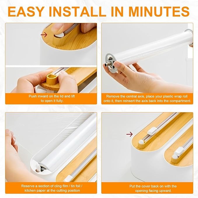 Enem Foil Paper Cutter and Holder, 4 in 1 Cling Wrap Dispenser with Cutter, Magnetic Paper Towel Holder, with 1 Year Warranty & Customer Support from Enem (Magnetic Dispenser Wooden)