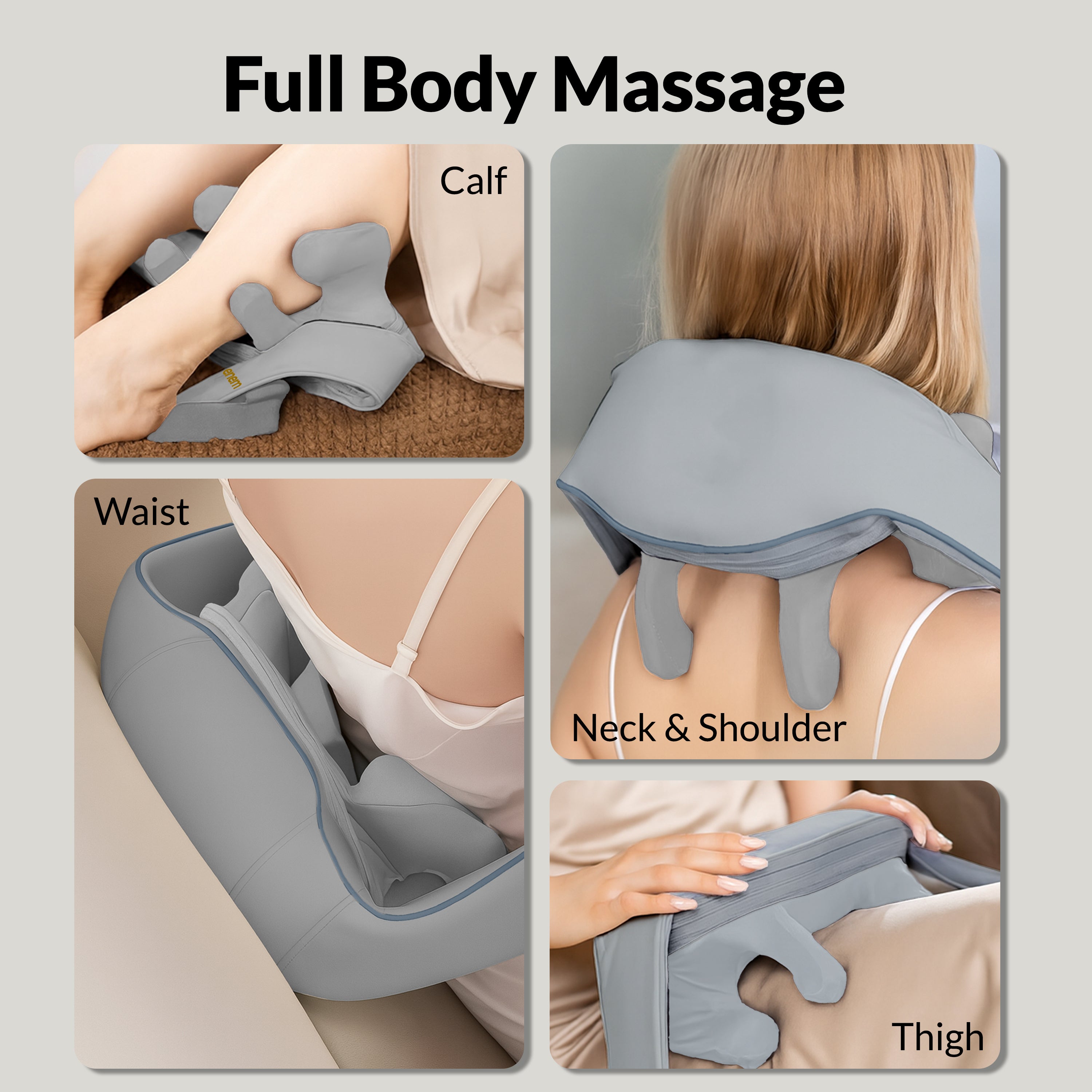 Enem Neck & Back Massager with Heat – Deep Tissue Pain Relief, Cordless Rechargeable | Grey