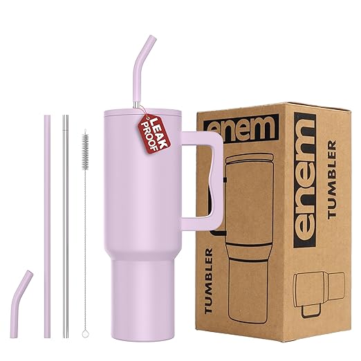 enem Tumbler, Lavender Dream, Insulated Premium  Stainless Steel Travel Mug with Handle, Lid & Straw, 1.2L for Coffee, Iced Tea, or Water