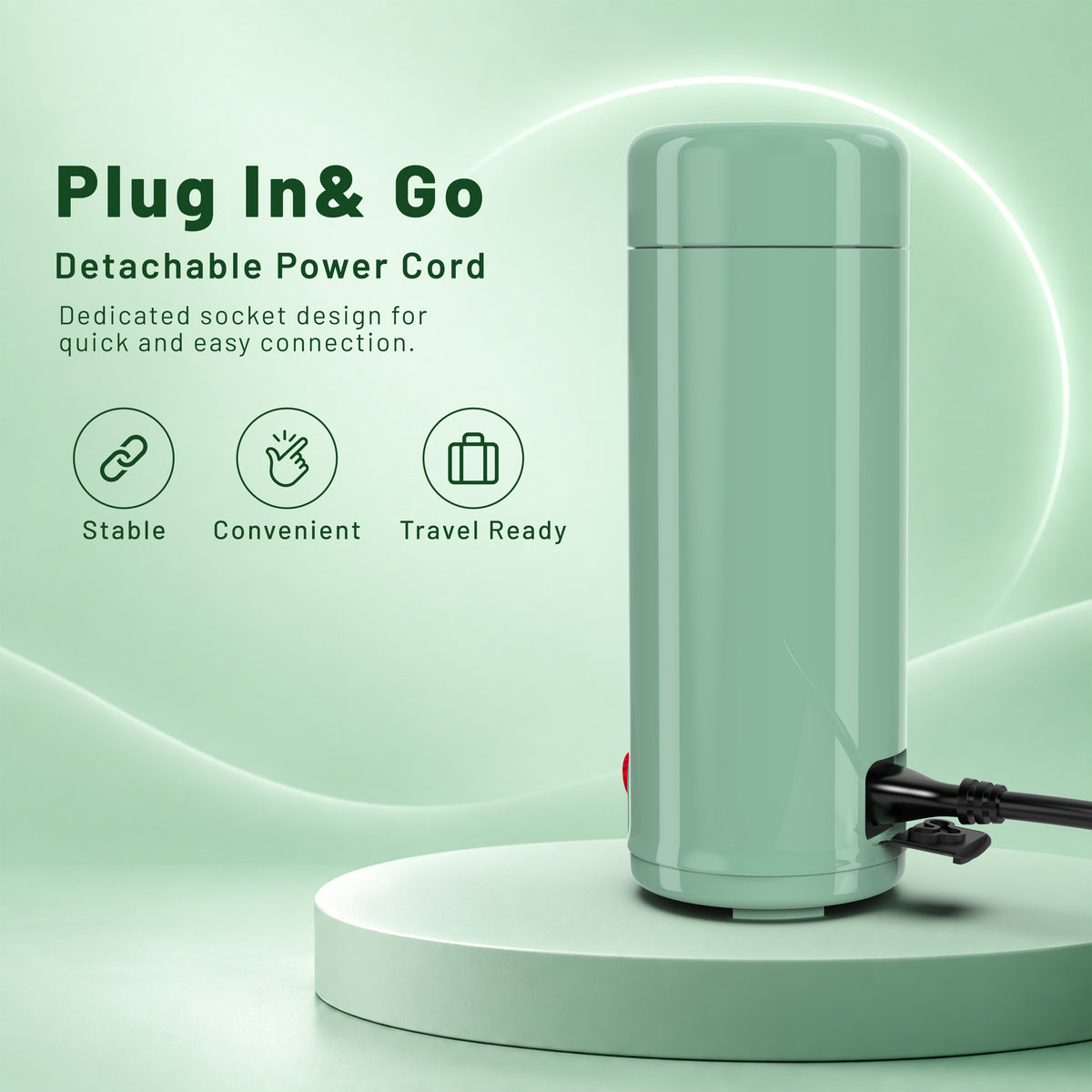 Enem Portable Electric Kettle 350ml, Mini Travel Kettle Food Grade Stainless Steel, Double Wall Insulation, Auto Shut-Off & Dry Boil Protection, Office, Travel & Home, Sage Green