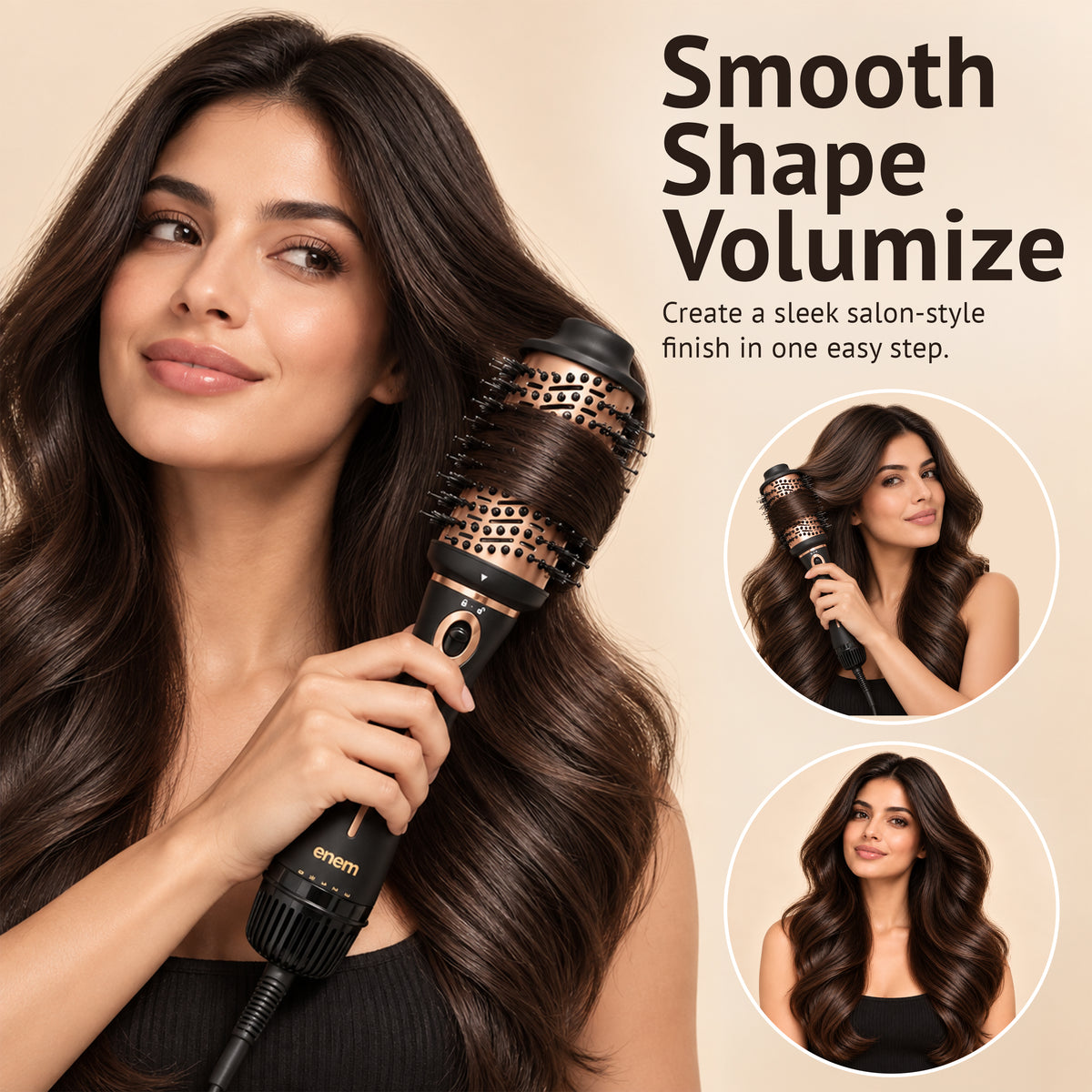 enem 3-in-1 Hot Air Brush, 1.5 Inch Barrel Hair Dryer, Hair Straightener & Volumizer, 1200W Blow Dryer Styling Tool for Hairs for Girls & Womens