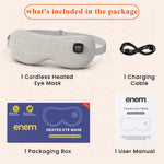 enem Heated Eye Mask Cordless for Dry Eyes, Rechargeable Warm Mask for Eye Fatigue, Puffy Eyes & Improved Sleep, Washable Heating Pad with Replaceable Cover, Travel Friendly