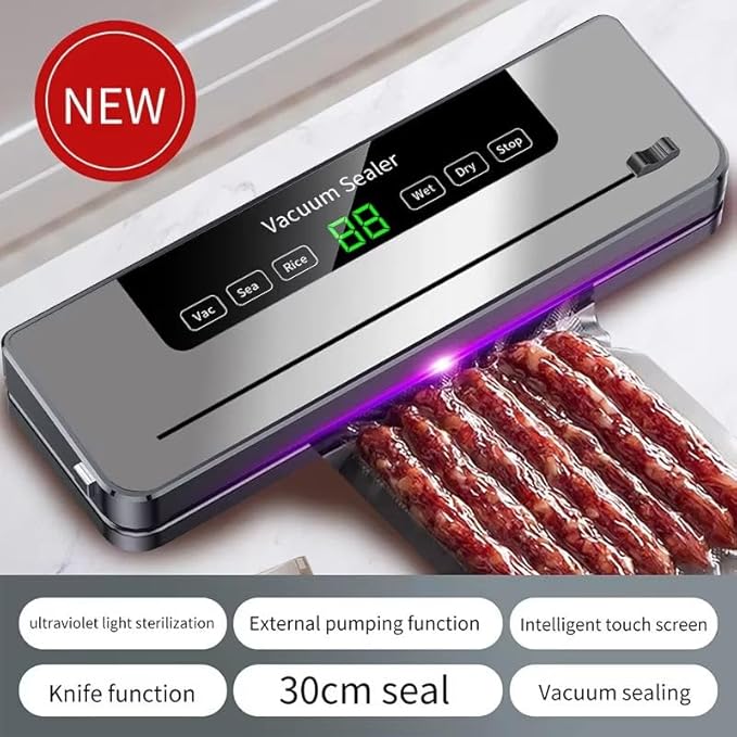 ENEM Vacuum Sealer Machine for Packing with Cutter, with 2 Year Warranty from enem, Sealing Machine for Food Packets, 65kpa Automatic Dry & Wet Air Packet Sealer Machine, With Free 20 Vacuum Pouches
