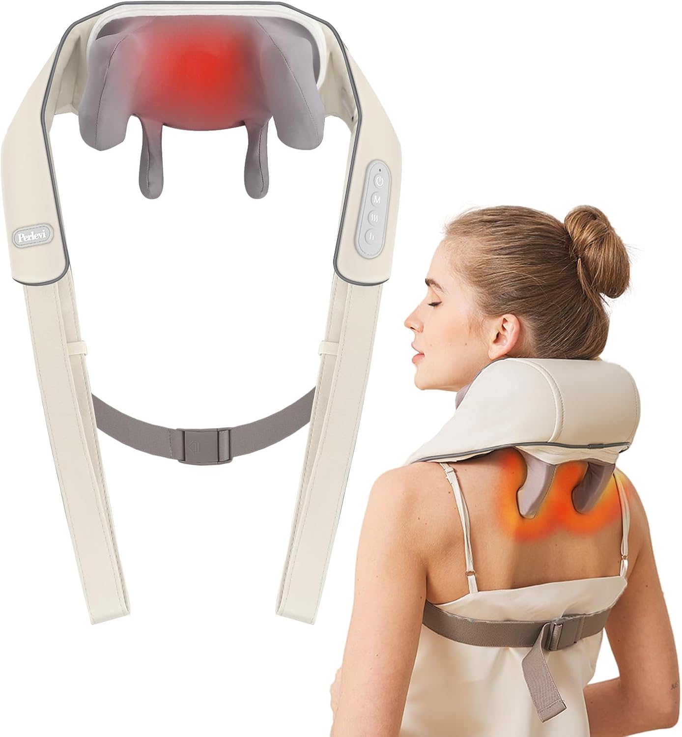 Enem Neck & Back Massager with Heat – Deep Tissue Pain Relief, Cordless Rechargeable | White