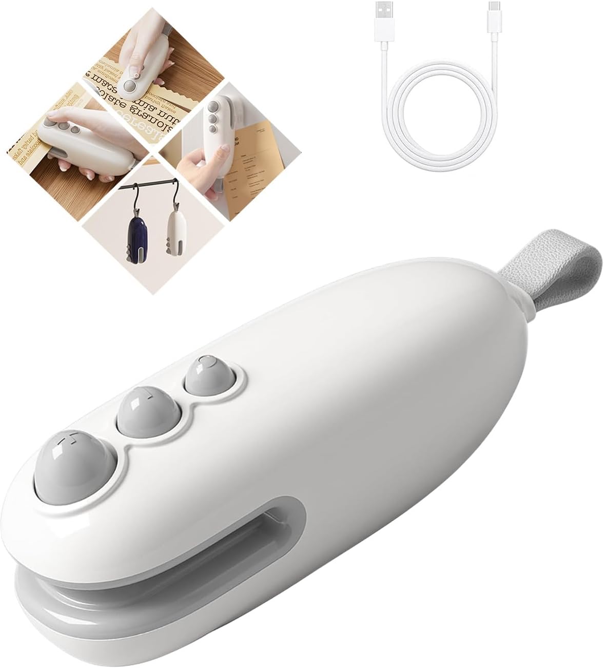 Mini Bag Sealer, 2 in 1 Chip Bag Sealer with Cutter, Rechargeable Bag Sealer Heat Seal, Portable Resealer Machine for Plastic Bags Food Storage Snacks Freshness (White,1pack)