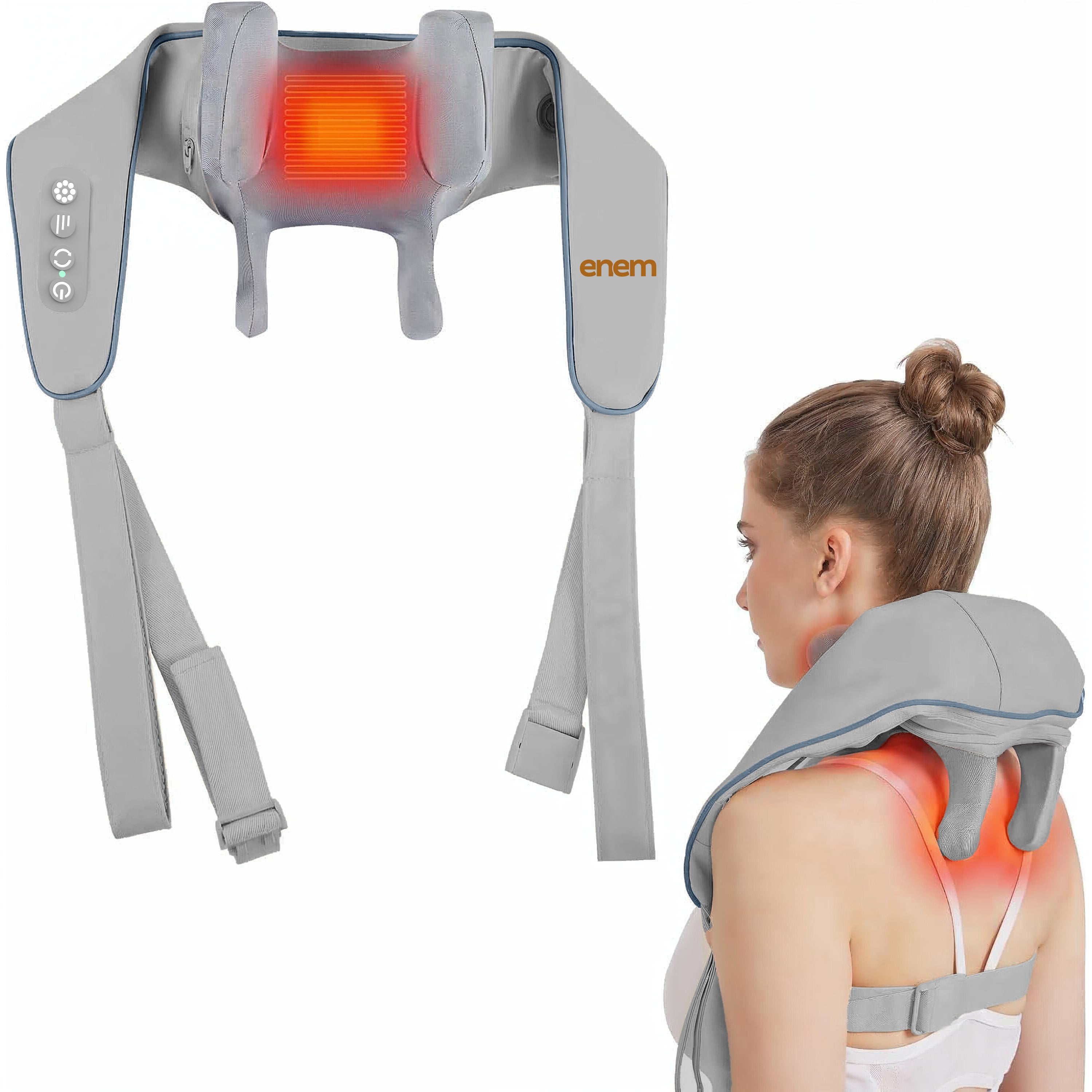 enem Back Massager for Pain Relief, Neck Massager for Cervical Pain, Body Massager Machine for Pain Relief, with Heat Circulation Eases Muscle Soreness, Grey