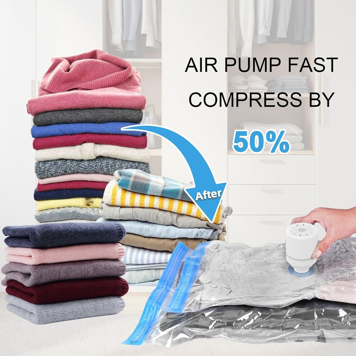 Enem Electric Vacuum Pump for Vacuum Storage Bags, Portable Compression Pump for Clothes, Comforters & Blankets Storage Bag, Compact Plastic Air Pump for Space Saving (Storage Bags Not Included)