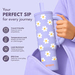 ENEM Stainless Steel Insulated Tumbler 1200ml – Travel Mug | Plugged Straw | Lilac Bloom | With Accessories