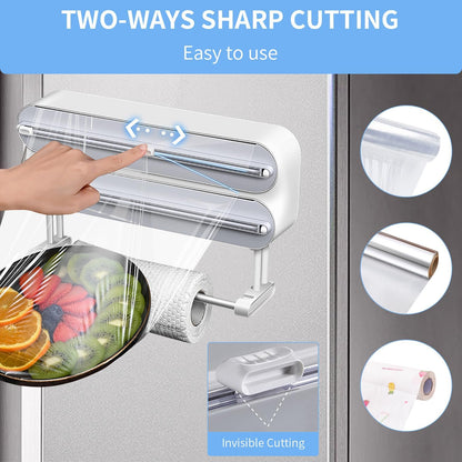 Enem 3 in 1 Cling Wrap Dispenser with Cutter - With Free 2 Rolls (Cling Wrap, Butter Paper)