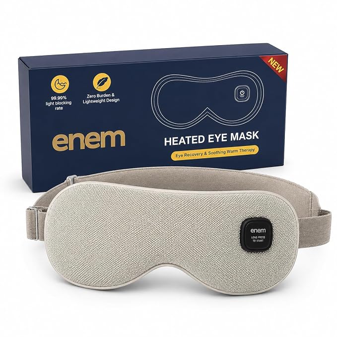 Click to see full view enem Heated Eye Mask Cordless for Dry Eyes, Rechargeable Warm Mask for Eye Fatigue, Puffy Eyes & Improved Sleep, Washable Heating Pad with Replaceable Cover, Travel Friendly