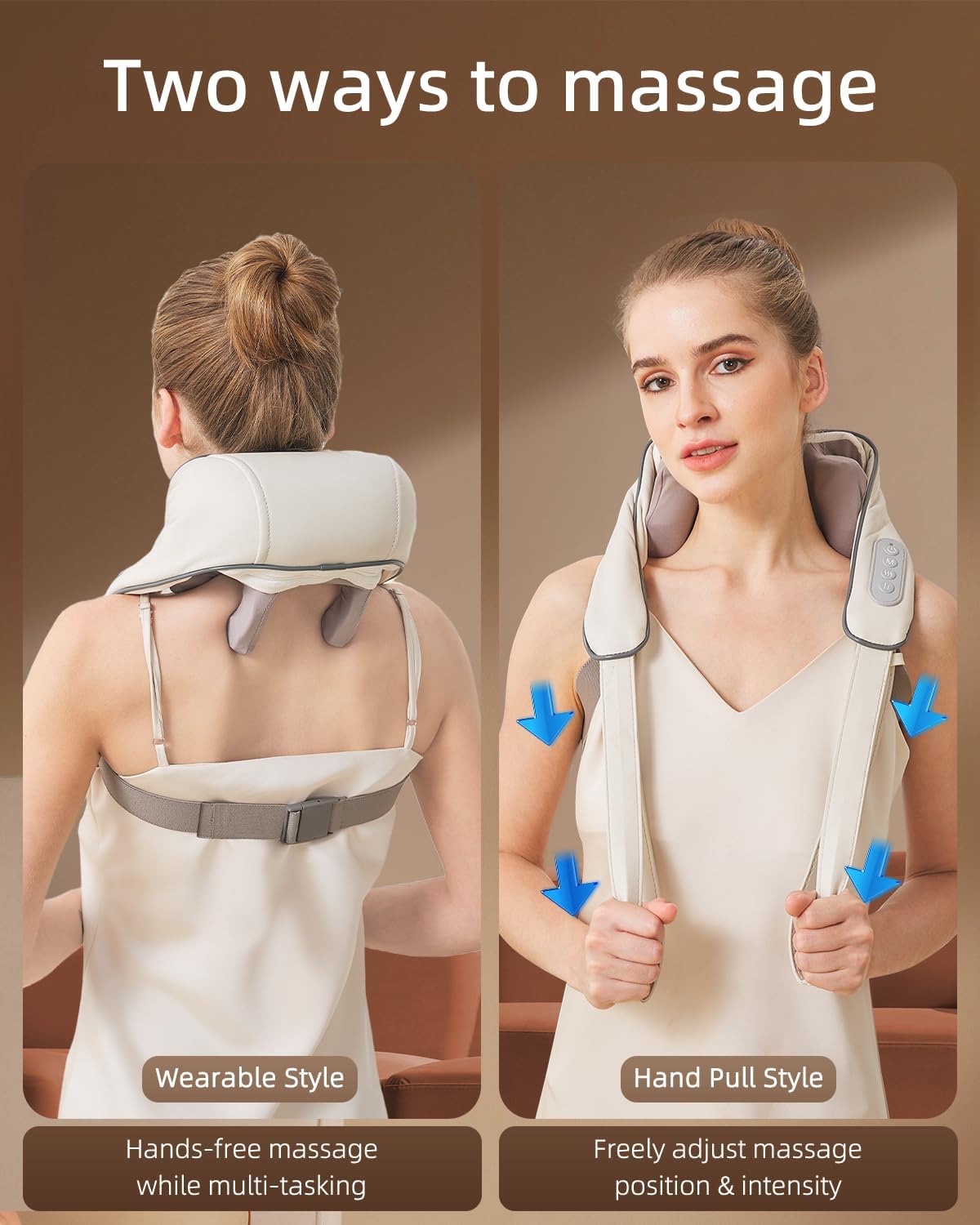 Enem Neck & Back Massager with Heat – Deep Tissue Pain Relief, Cordless Rechargeable | White