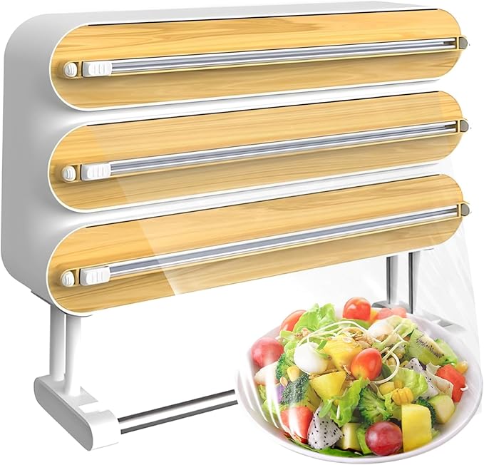 Enem Foil Paper Cutter and Holder, 4 in 1 Cling Wrap Dispenser with Cutter, Magnetic Paper Towel Holder, with 1 Year Warranty & Customer Support from Enem (Magnetic Dispenser Wooden)