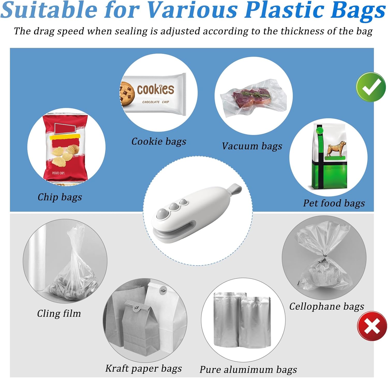Mini Bag Sealer, 2 in 1 Chip Bag Sealer with Cutter, Rechargeable Bag Sealer Heat Seal, Portable Resealer Machine for Plastic Bags Food Storage Snacks Freshness (White,1pack)
