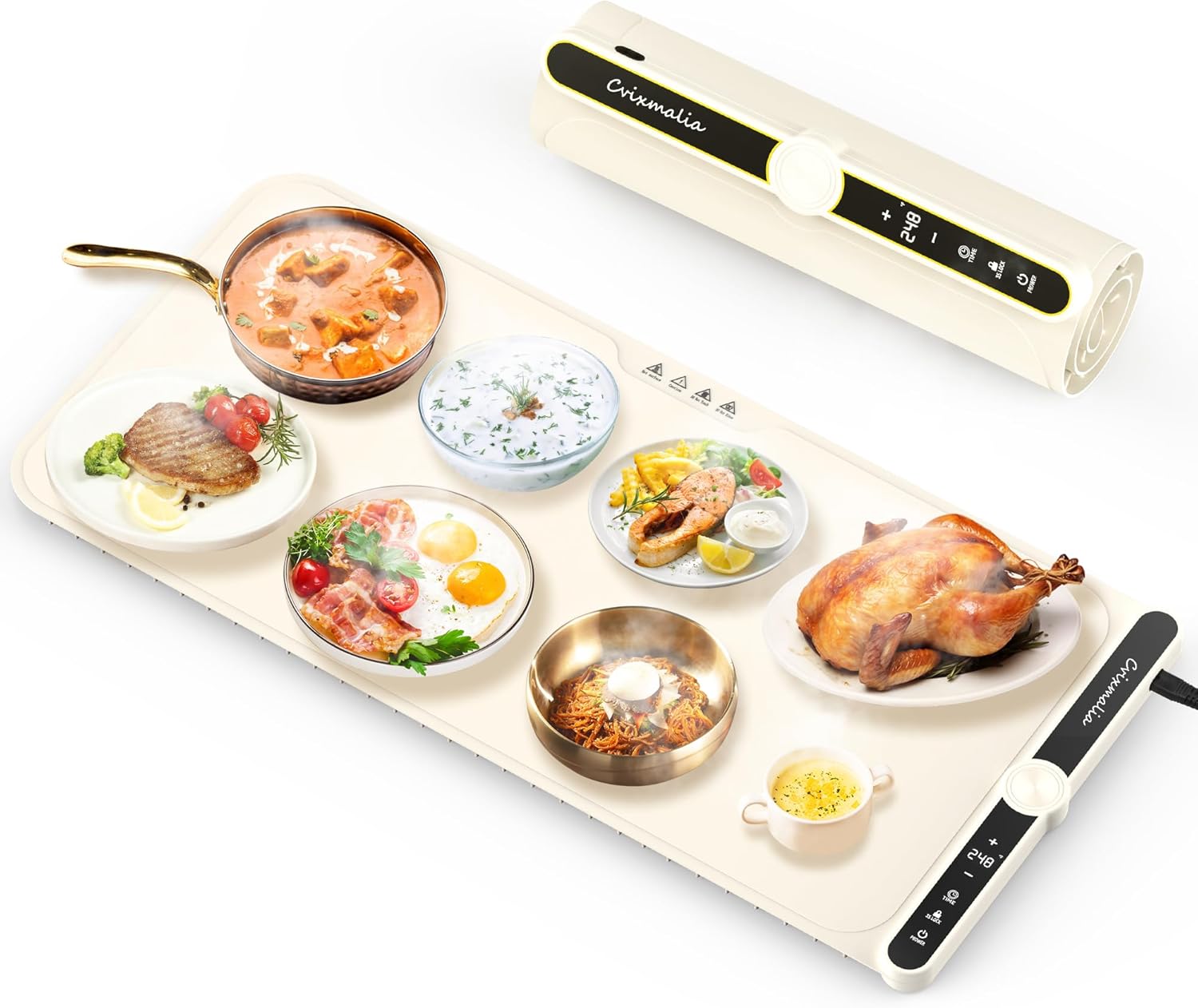 Enem Food Warming mat, Food Warmer Electric, 1 Year Warranty & Full Customer Support from Enem, Heat Pad with Adjustable Temperature Levels, Portable Buffet, 81 * 38 cm, with Heat Insulation Pad