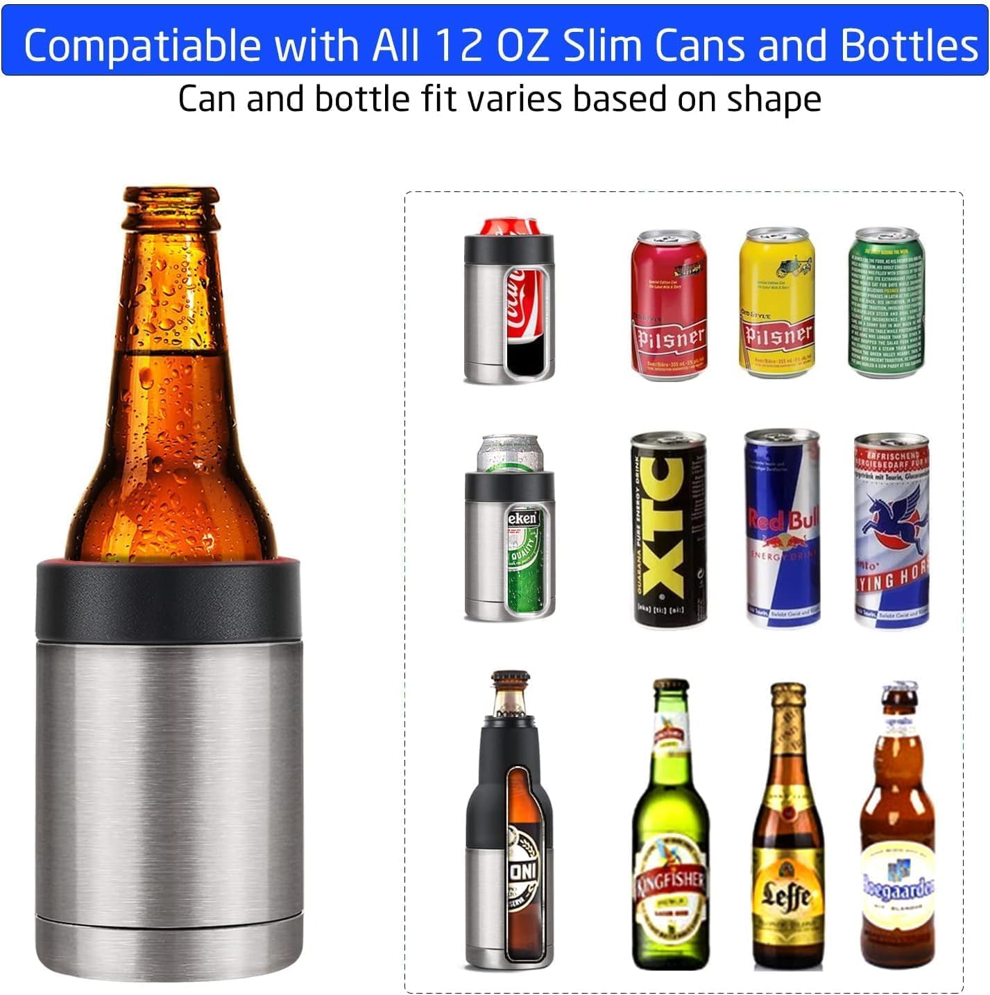 Enem Beer Bottle and Can Cooler with Beer Opener, 12 oz., for 330ml Bottle/Can