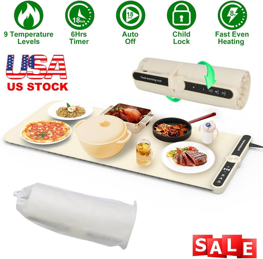 Enem Food Warming mat, Food Warmer Electric, 1 Year Warranty & Full Customer Support from Enem, Heat Pad with Adjustable Temperature Levels, Portable Buffet, 81 * 38 cm, with Heat Insulation Pad