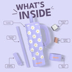 ENEM Stainless Steel Insulated Tumbler 1200ml – Travel Mug | Plugged Straw | Lilac Bloom | With Accessories