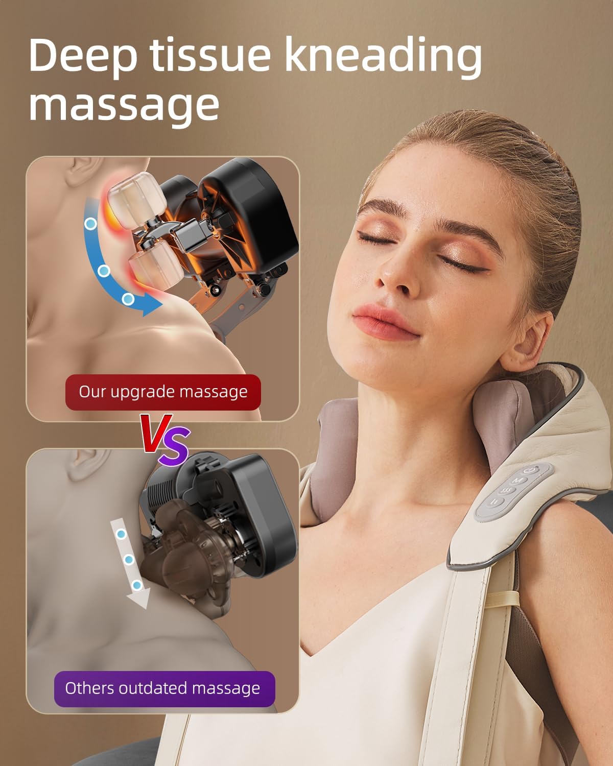 Enem Neck & Back Massager with Heat – Deep Tissue Pain Relief, Cordless Rechargeable | White