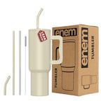 enem Tumbler, Minimal Latte, Insulated Premium Vacuum Tumblers, Stainless Steel Travel Mug with Handle, Lid & Straw, 1.2L Tumbler for Coffee, Iced Tea, or Water