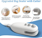 Mini Bag Sealer, 2 in 1 Chip Bag Sealer with Cutter, Rechargeable Bag Sealer Heat Seal, Portable Resealer Machine for Plastic Bags Food Storage Snacks Freshness (White,1pack)